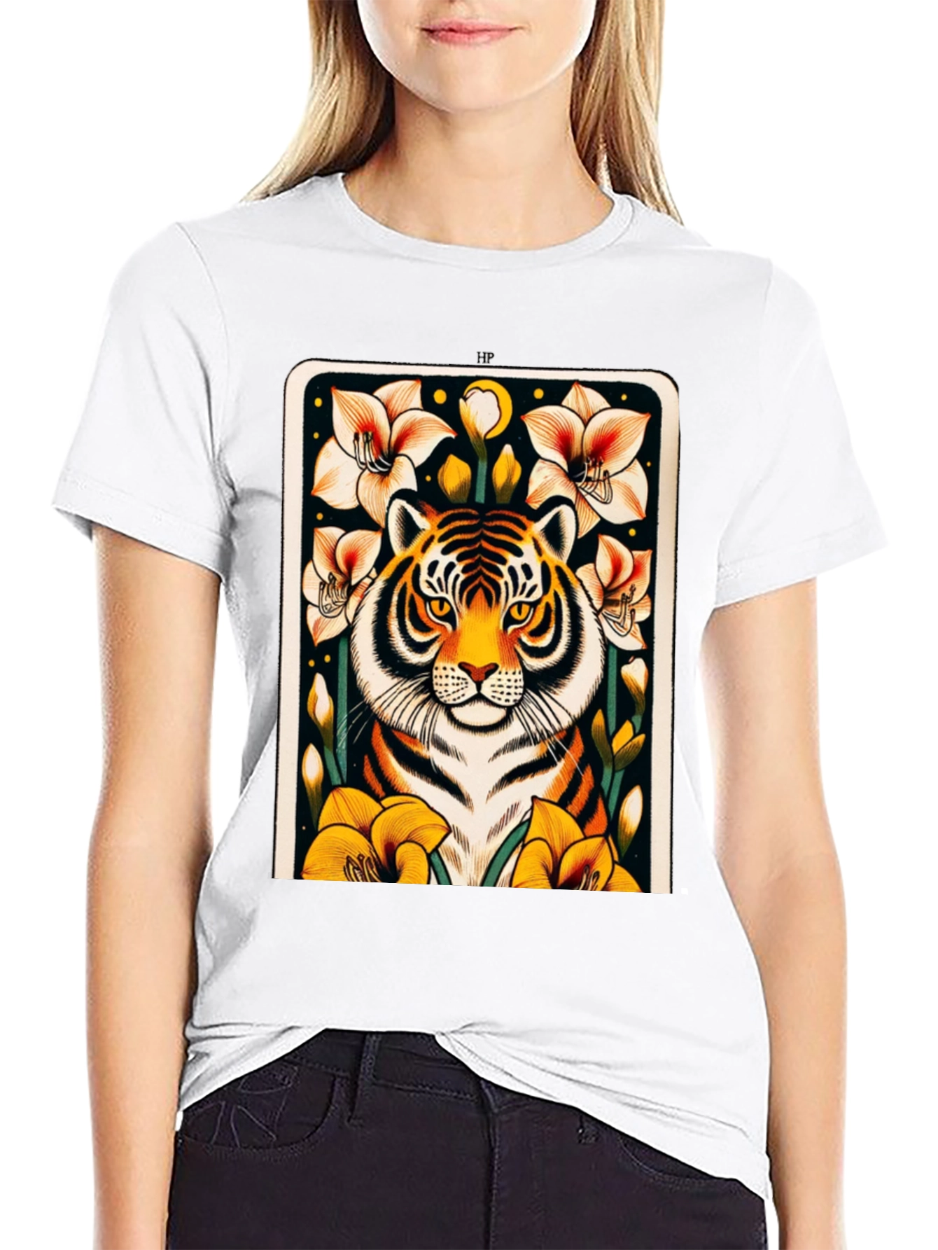 Tiger Floral Graphic Black T-Shirt