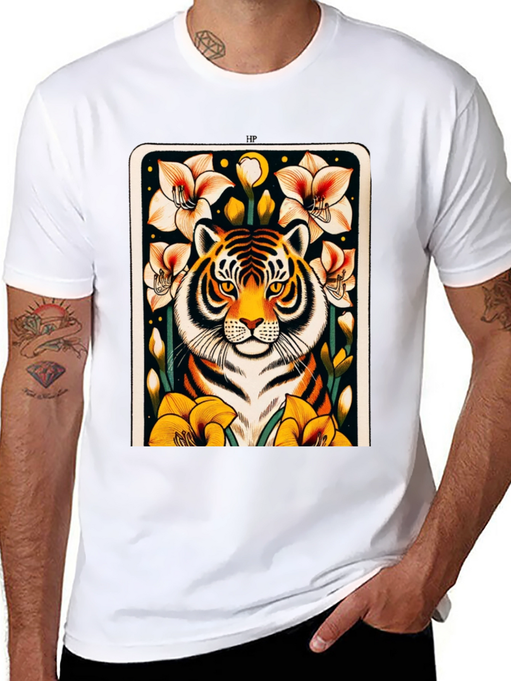 Tiger Floral Graphic Black T-Shirt