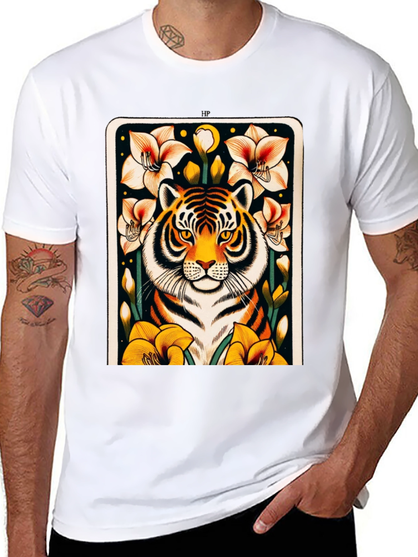 Tiger Floral Graphic Black T-Shirt