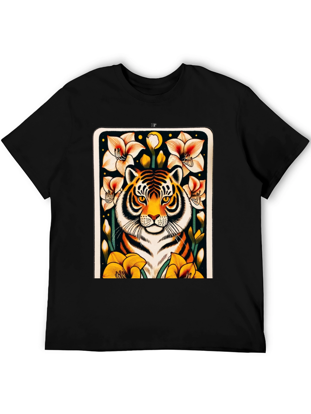Tiger Floral Graphic Black T-Shirt