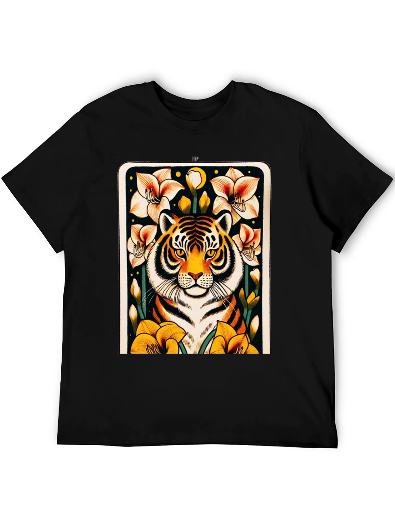 Tiger Floral Graphic Black T-Shirt