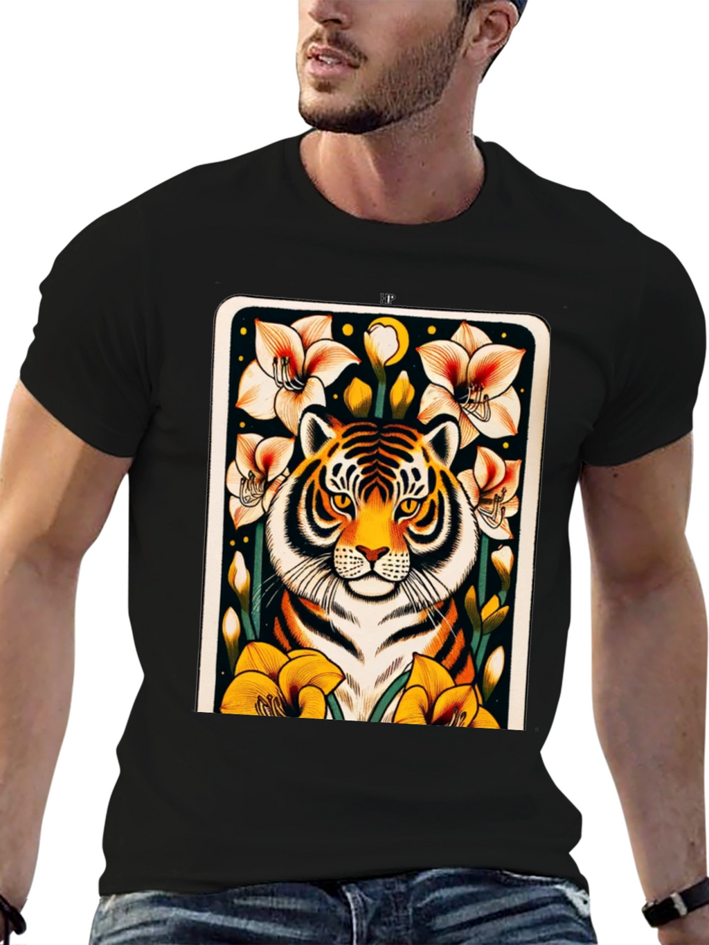 Tiger Floral Graphic Black T-Shirt