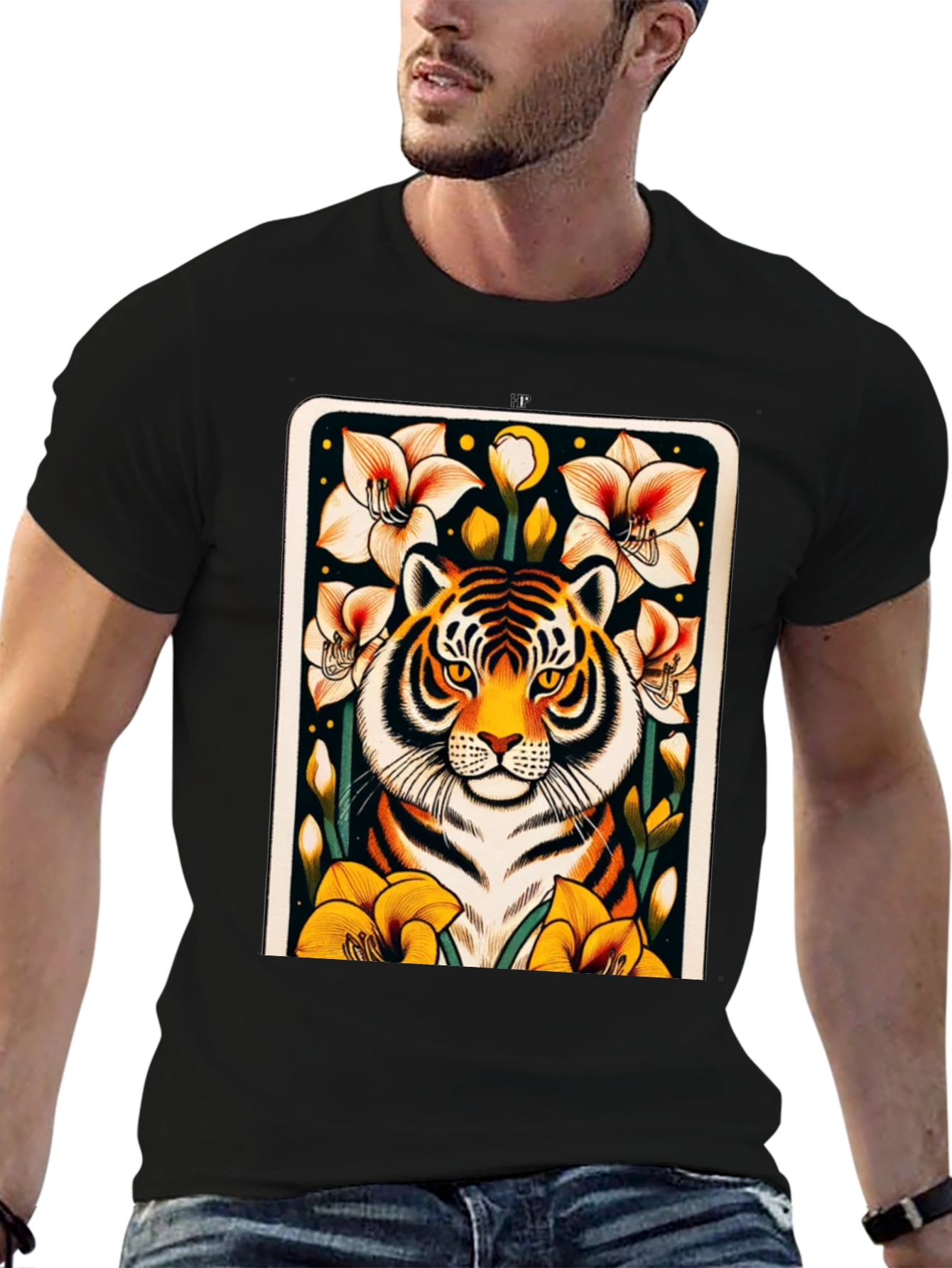 Tiger Floral Graphic Black T-Shirt