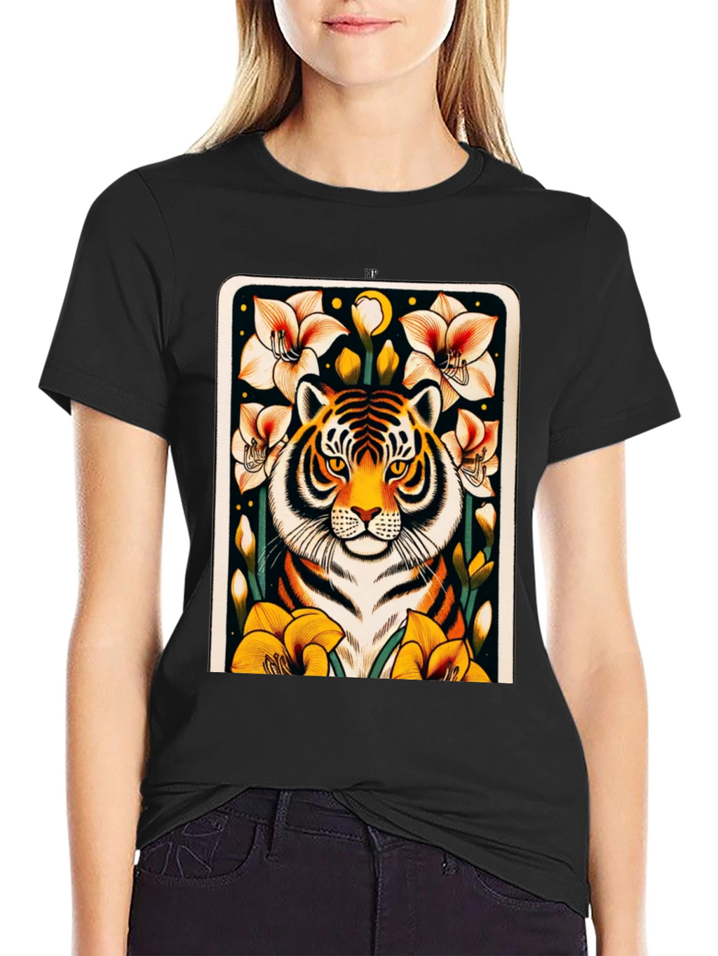 Tiger Floral Graphic Black T-Shirt