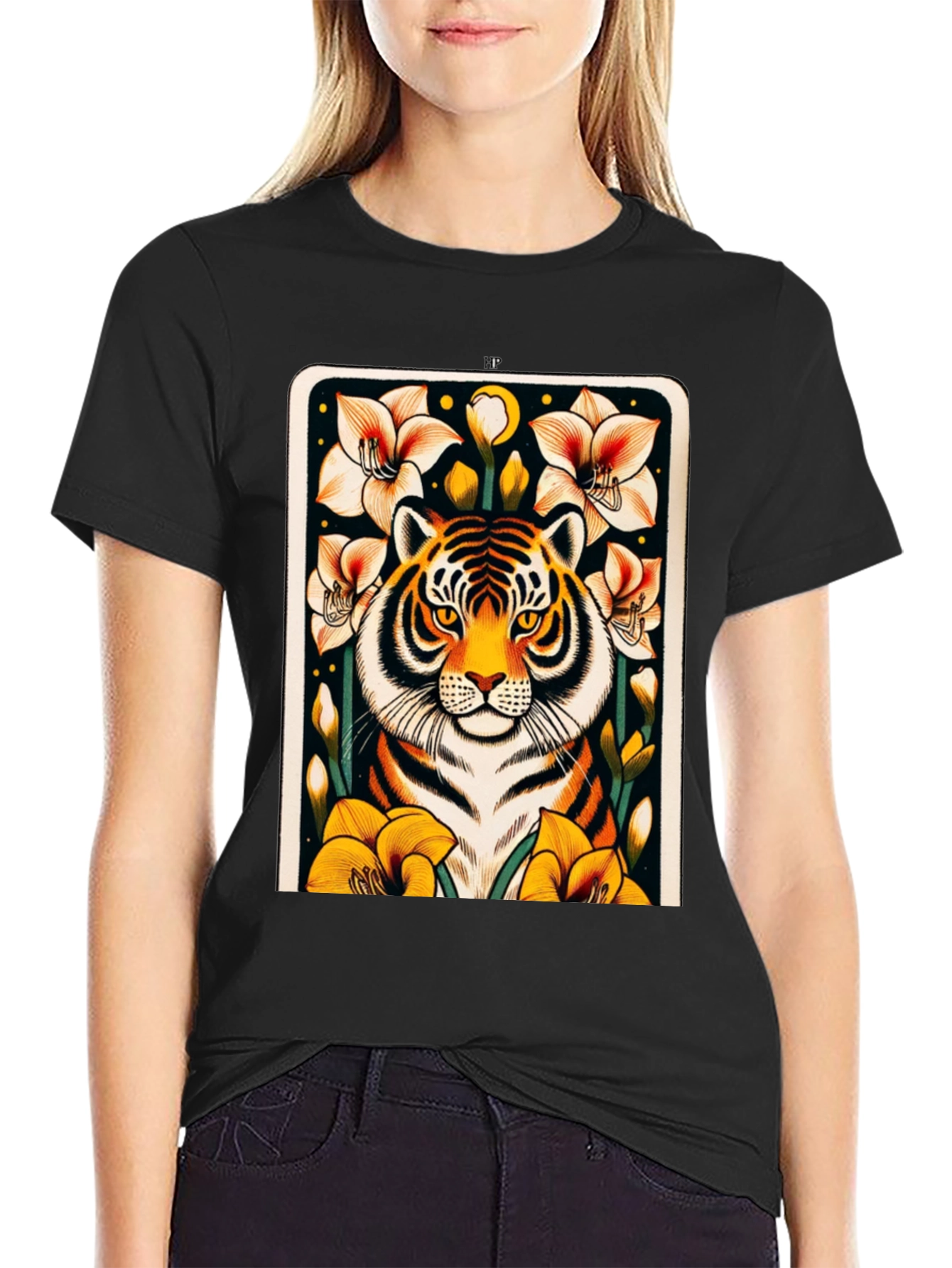 Tiger Floral Graphic Black T-Shirt