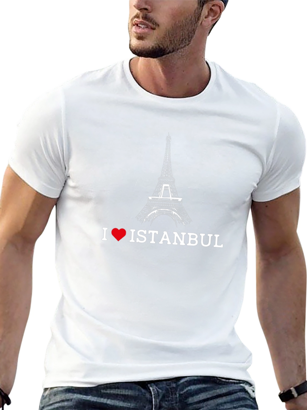 I Love Istanbul Black T-Shirt Eiffel Tower Design