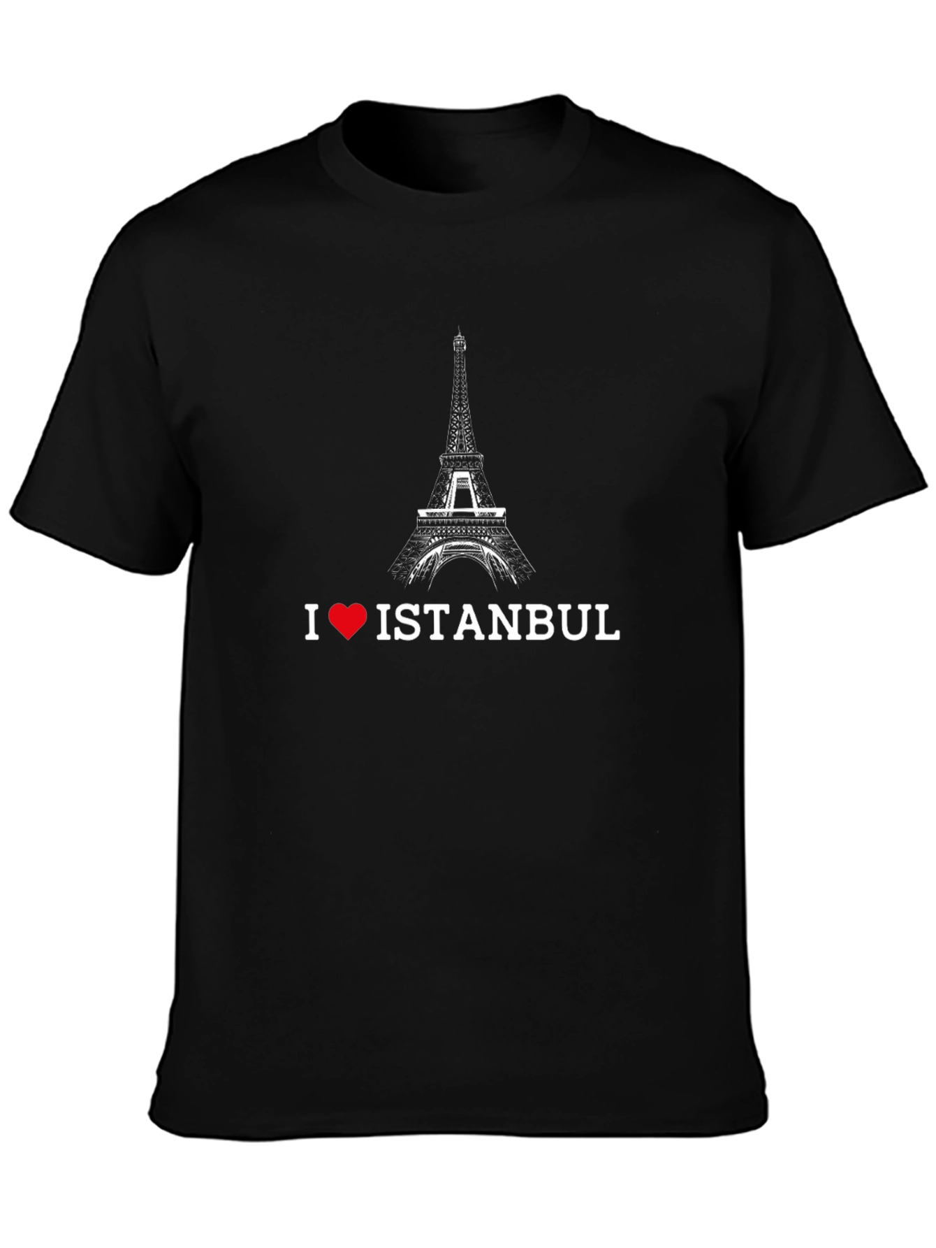 I Love Istanbul Black T-Shirt Eiffel Tower Design