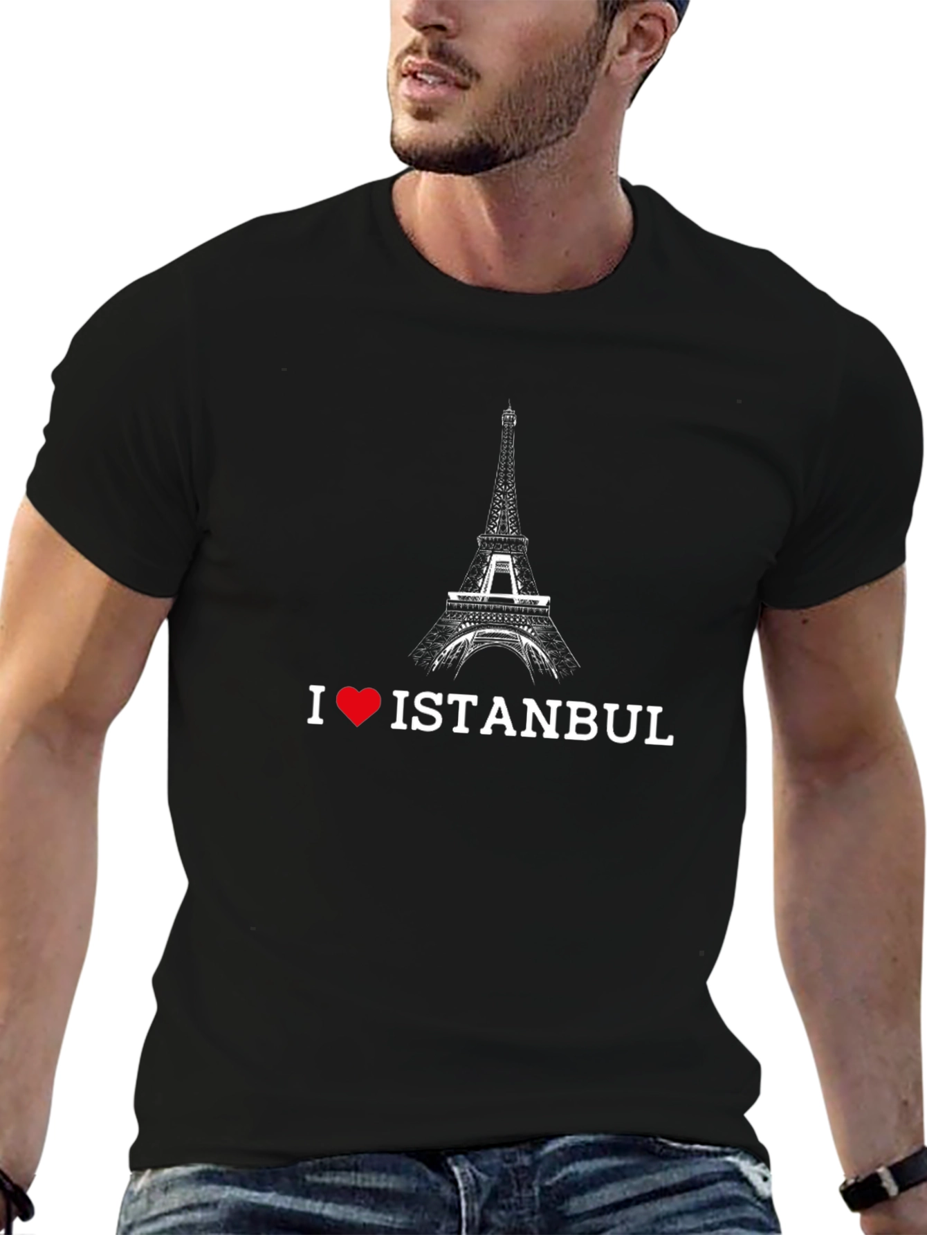 I Love Istanbul Black T-Shirt Eiffel Tower Design
