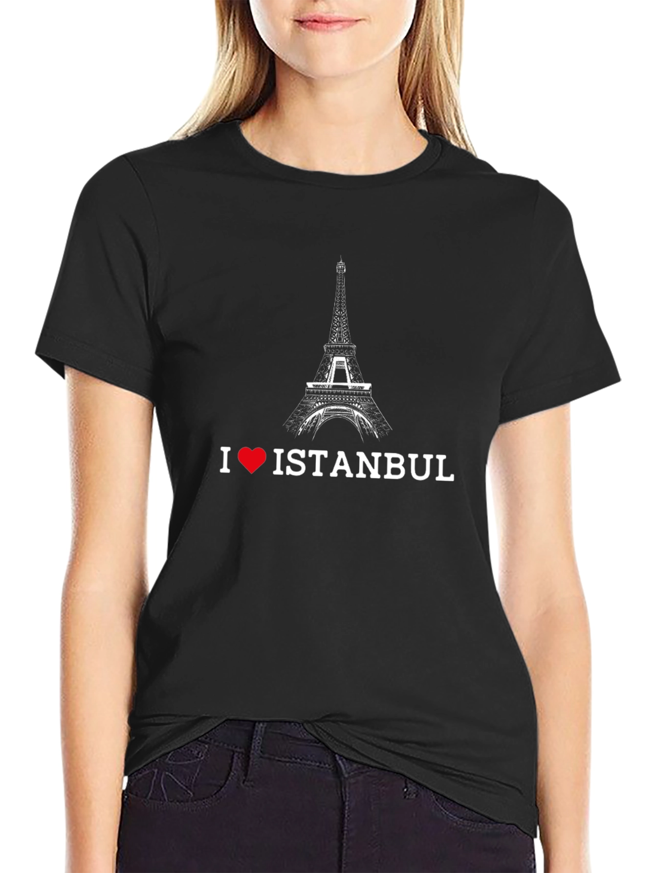 I Love Istanbul Black T-Shirt Eiffel Tower Design