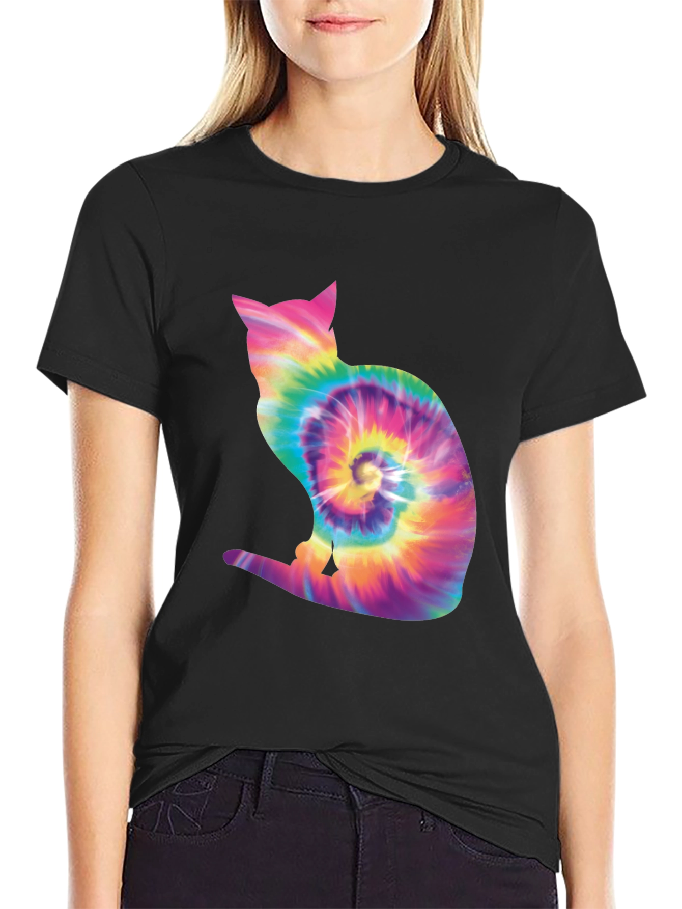 Tie Dye Cat Silhouette T-Shirt