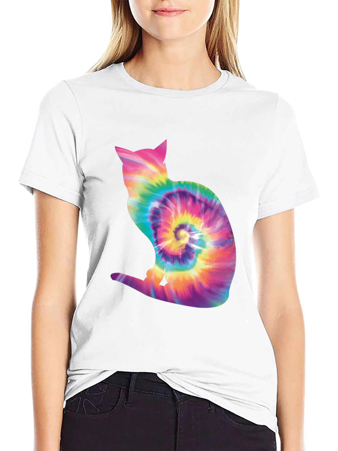 Tie Dye Cat Silhouette T-Shirt