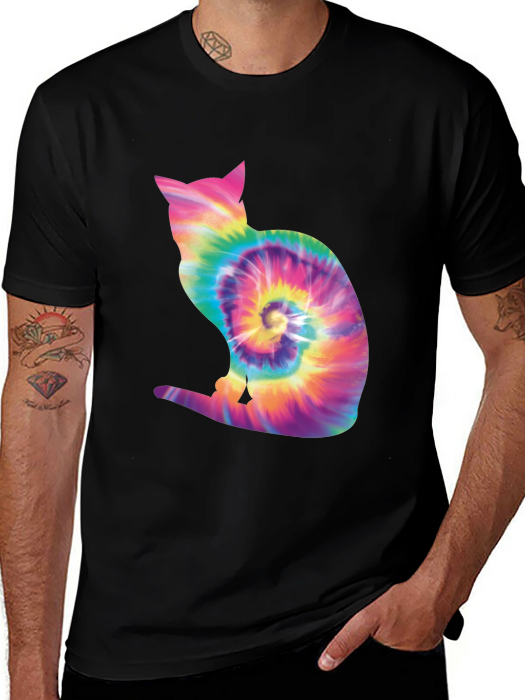 Tie Dye Cat Silhouette T-Shirt