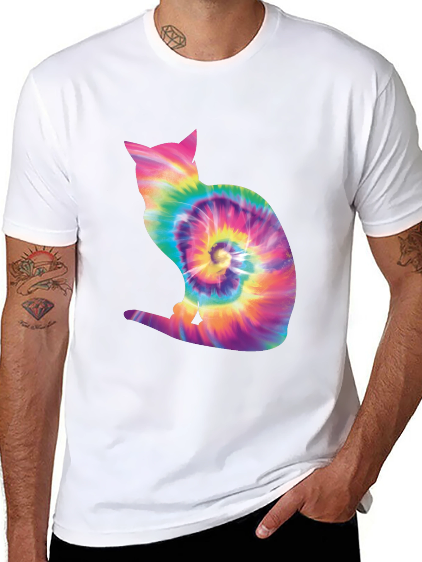 Tie Dye Cat Silhouette T-Shirt