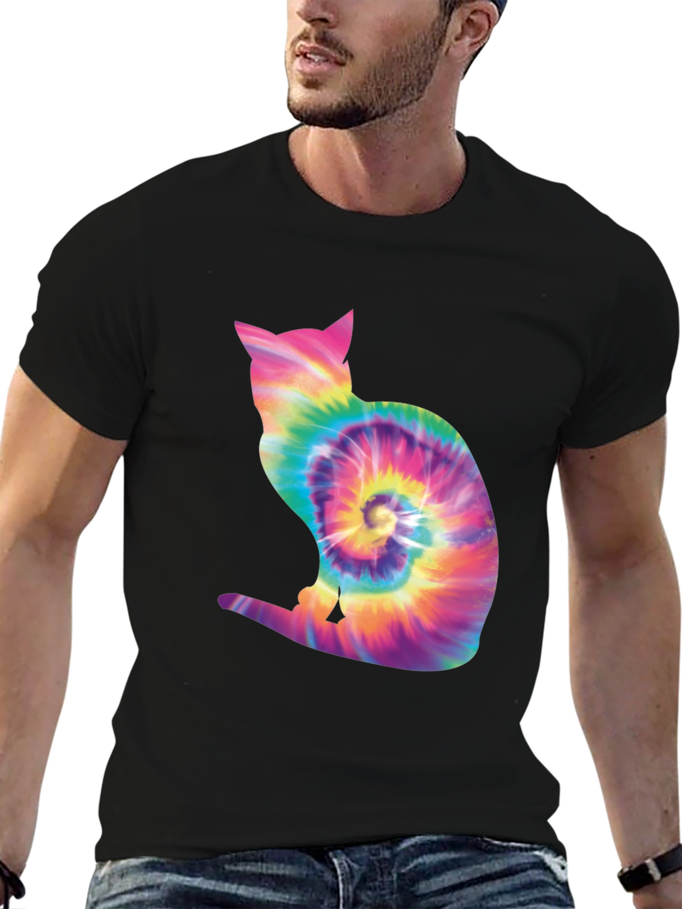 Tie Dye Cat Silhouette T-Shirt