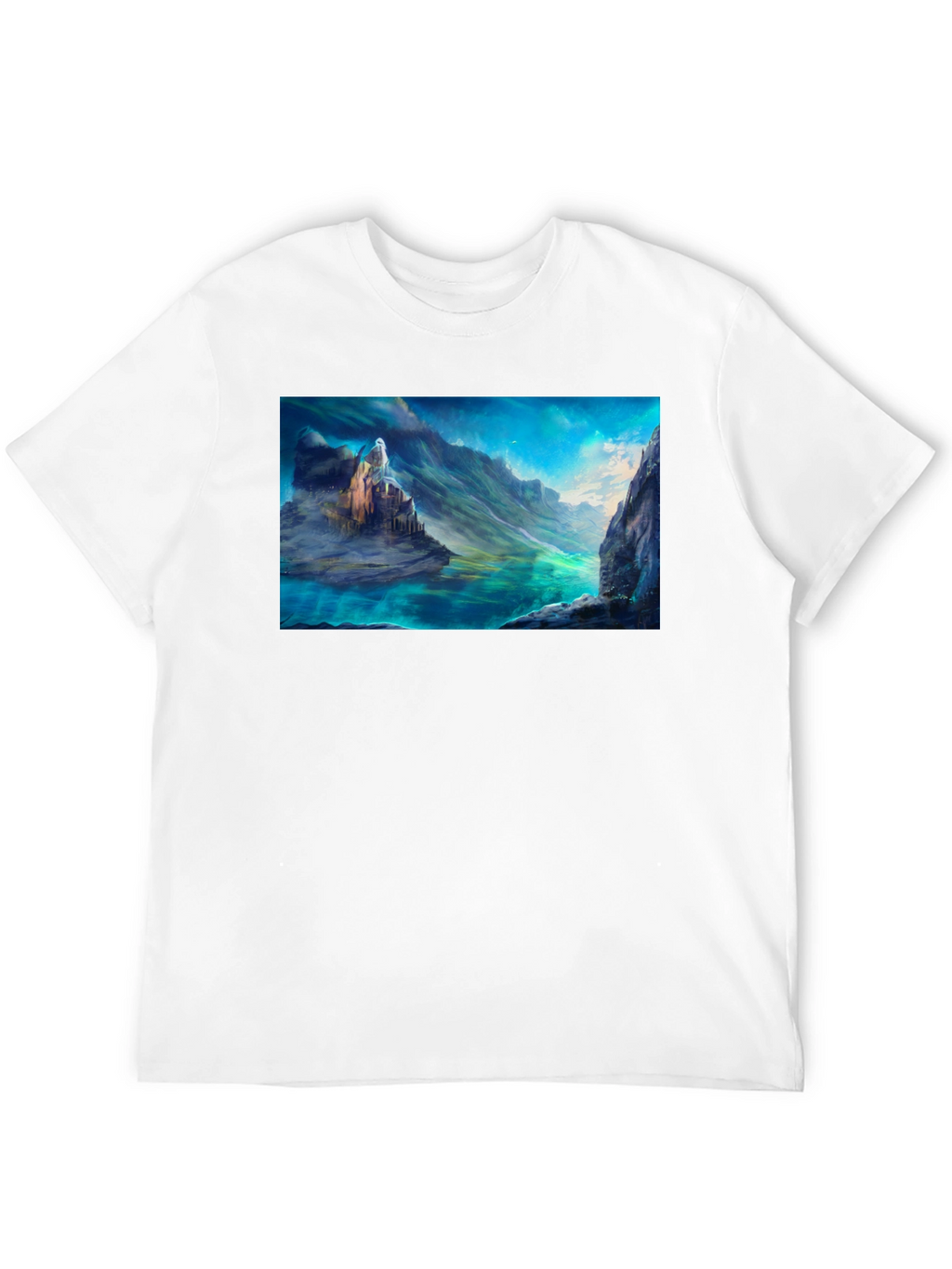 Fantasy Landscape Graphic Tee - Black Cotton Blend Shirt