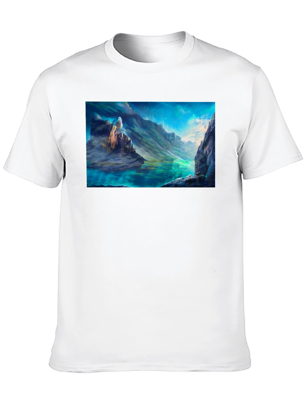 Fantasy Landscape Graphic Tee - Black Cotton Blend Shirt