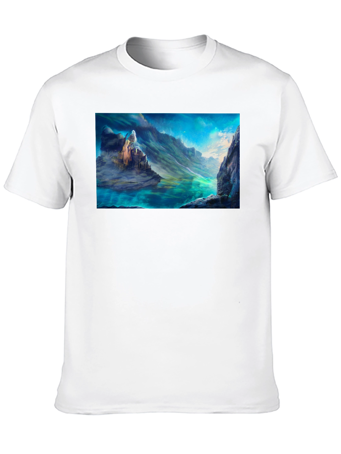 Fantasy Landscape Graphic Tee - Black Cotton Blend Shirt