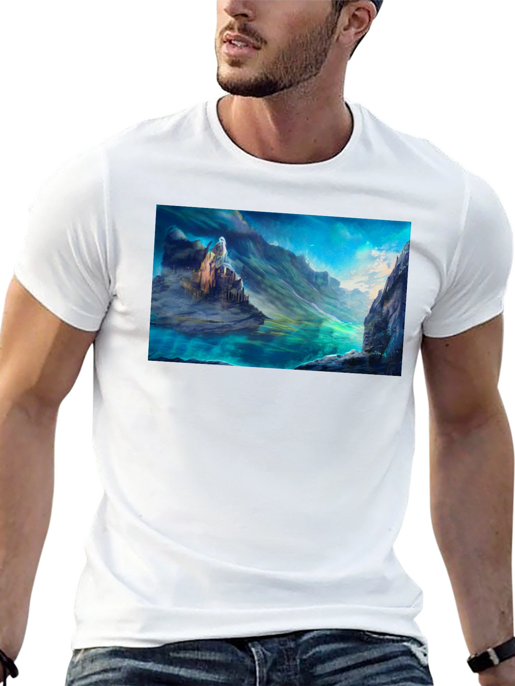 Fantasy Landscape Graphic Tee - Black Cotton Blend Shirt