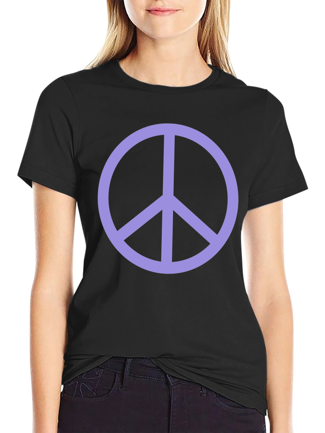 Peace Sign Graphic Tee - Black Crew Neck T-Shirt