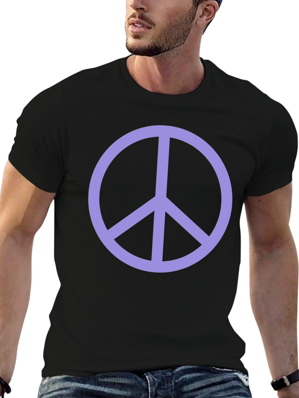 Peace Sign Graphic Tee - Black Crew Neck T-Shirt
