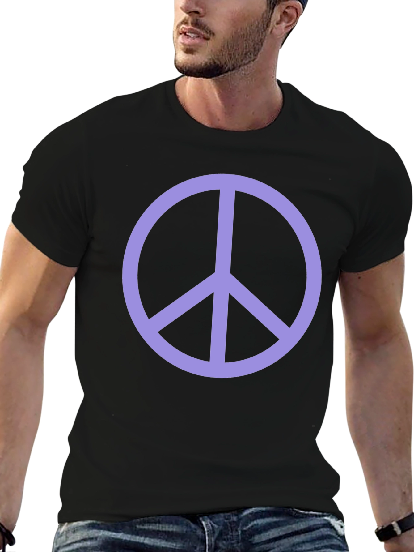 Peace Sign Graphic Tee - Black Crew Neck T-Shirt