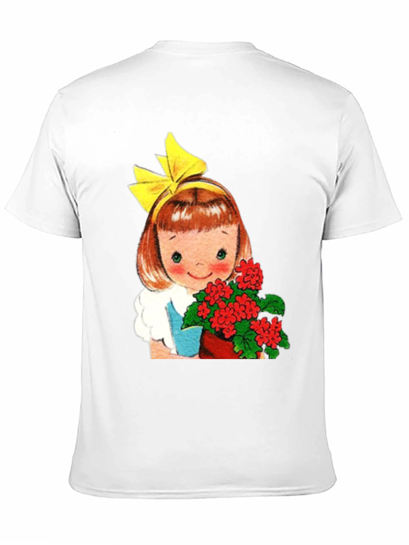 Retro Girl with Flowers Graphic T-Shirt - Black