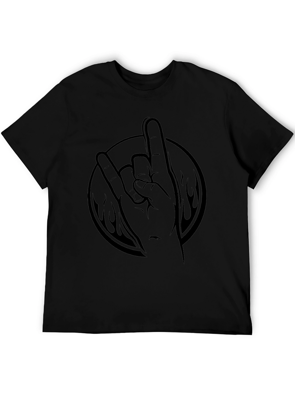Rock On Hand Gesture Black T-Shirt