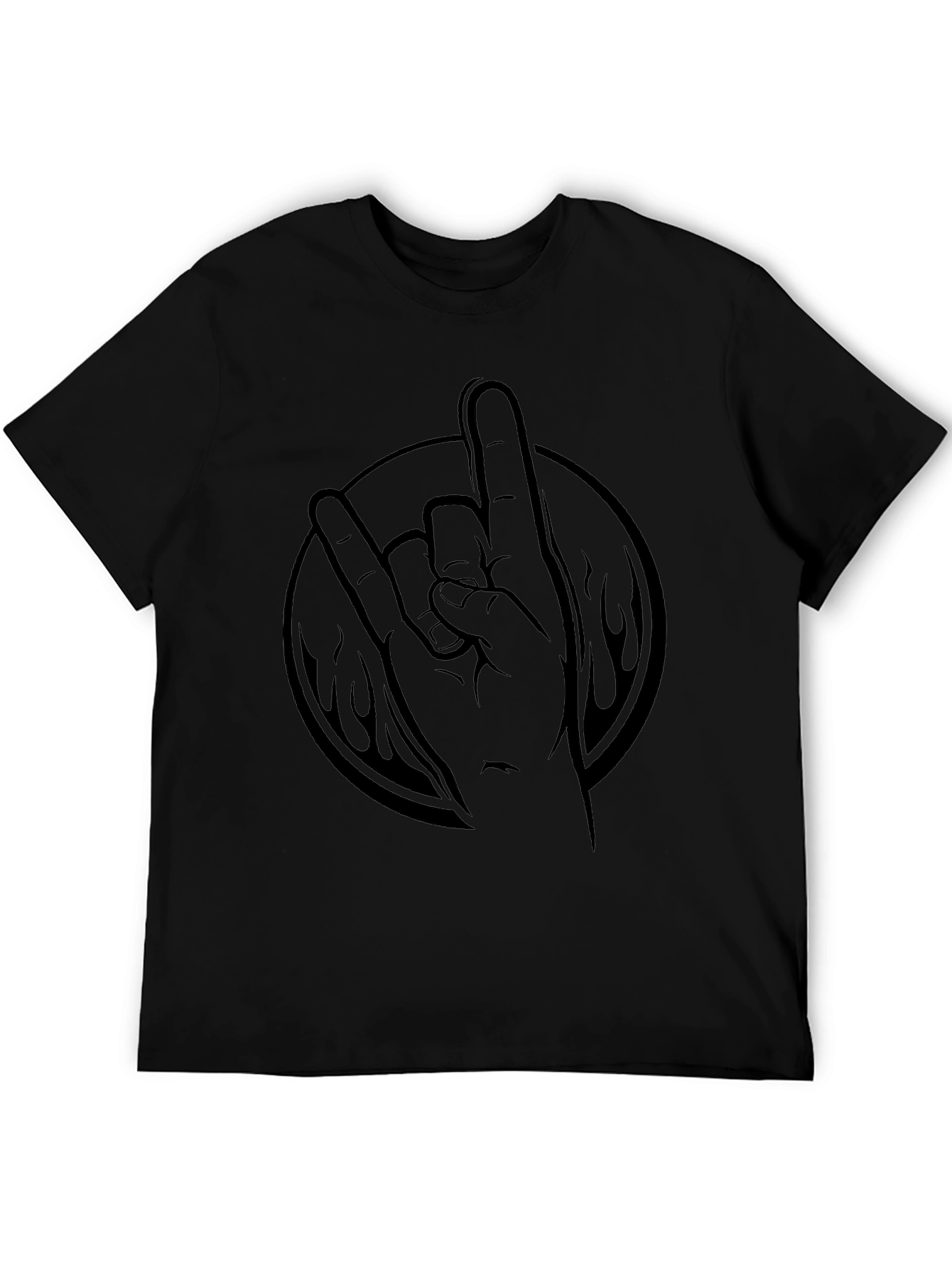 Rock On Hand Gesture Black T-Shirt