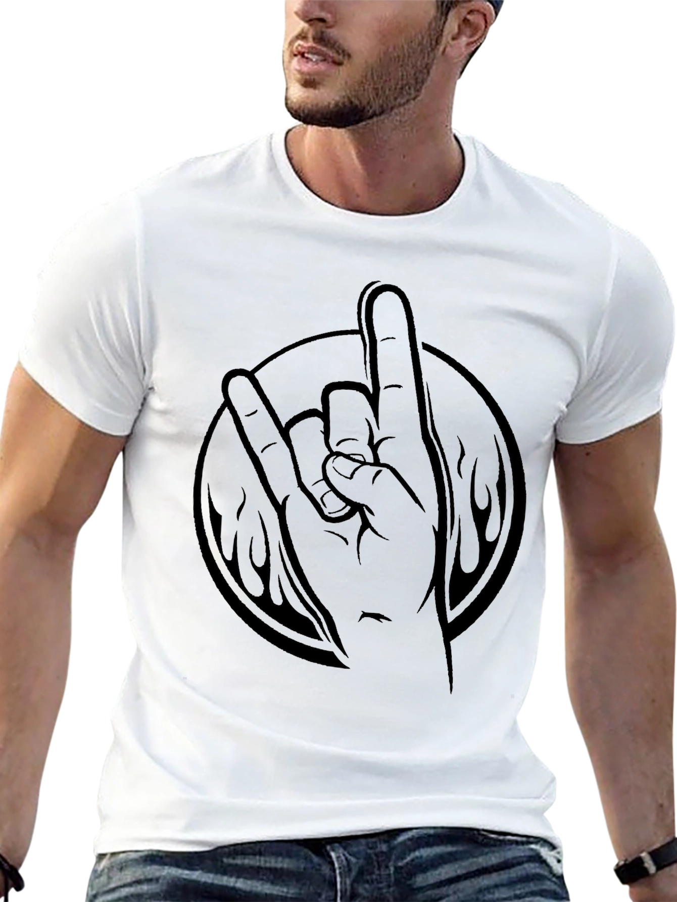 Rock On Hand Gesture Black T-Shirt