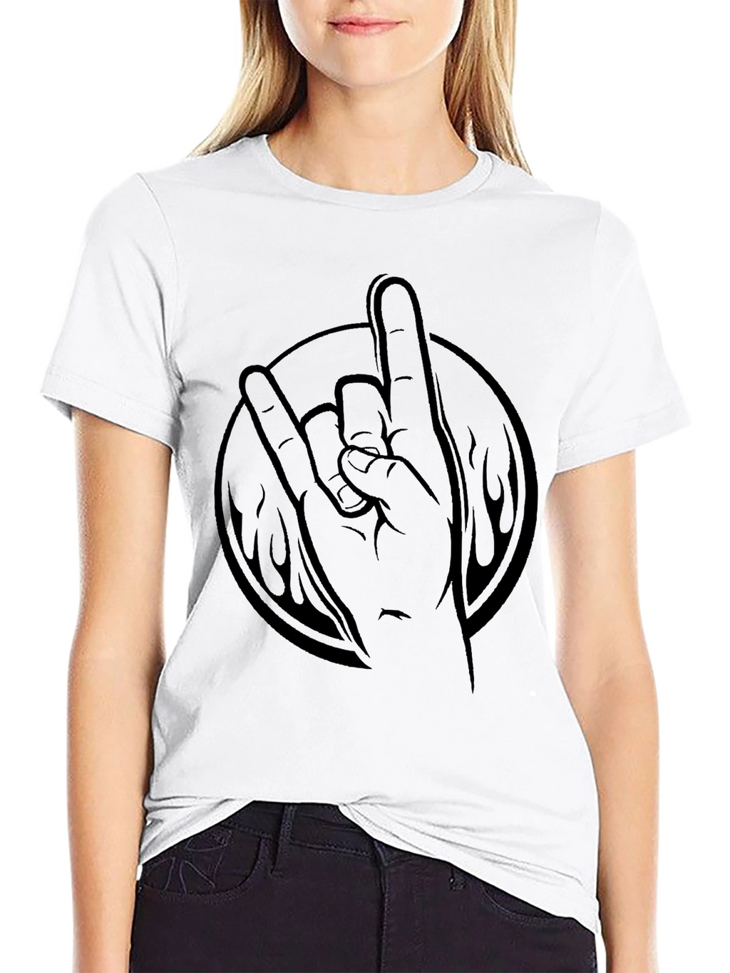 Rock On Hand Gesture Black T-Shirt