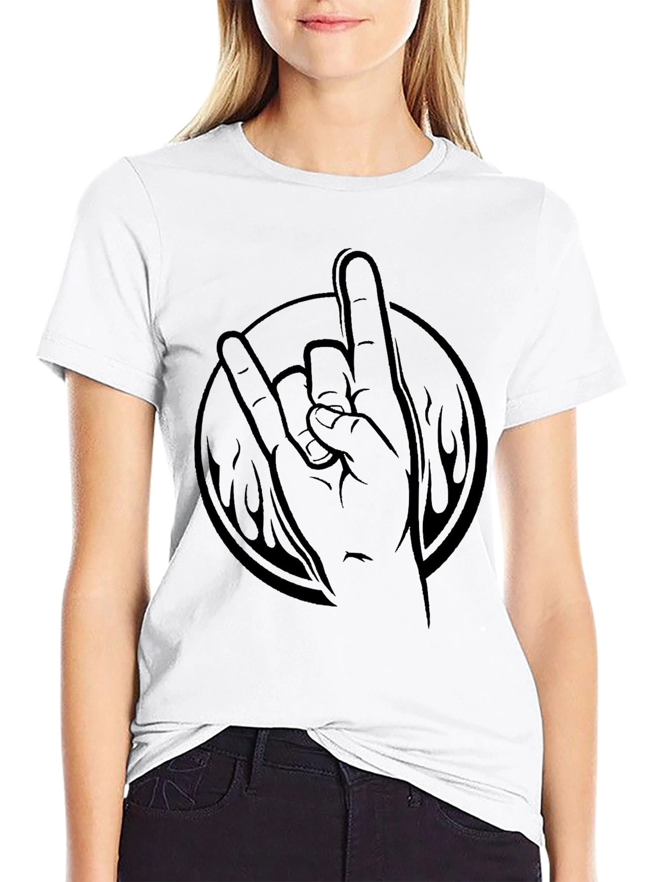 Rock On Hand Gesture Black T-Shirt