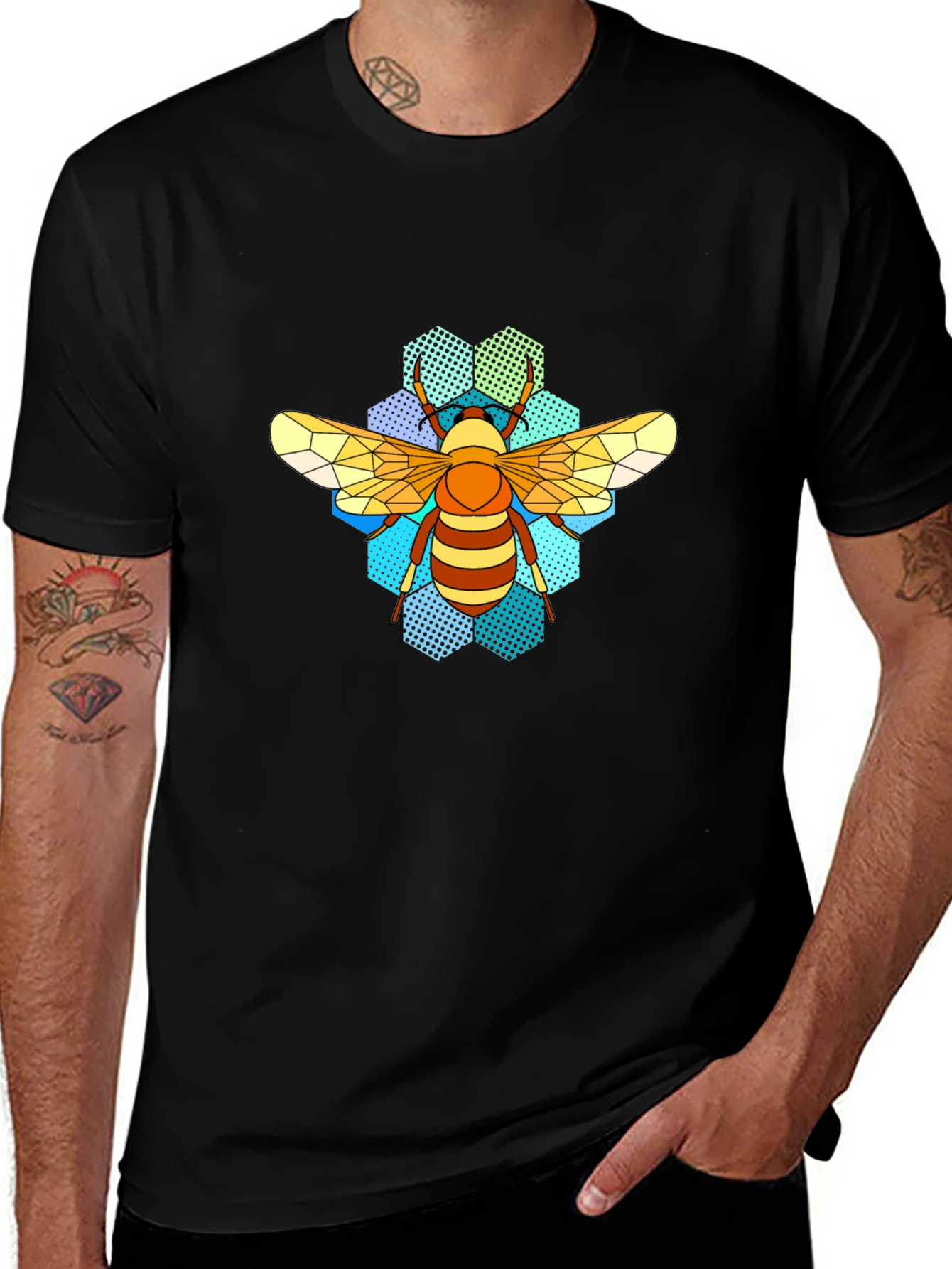 Honeycomb Bee T-Shirt - Geometric Insect Design