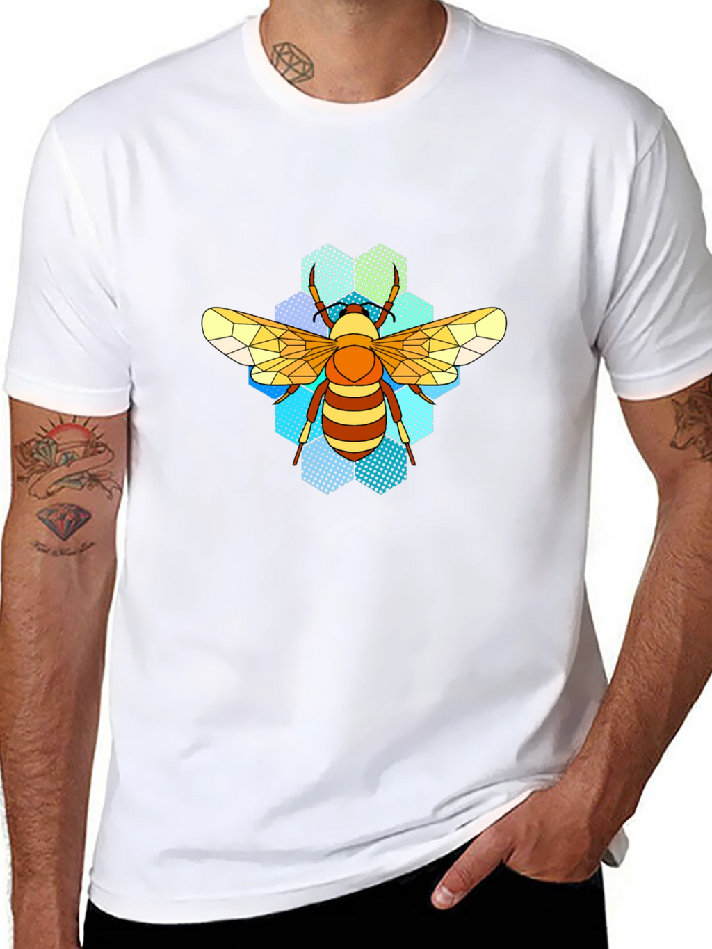 Honeycomb Bee T-Shirt - Geometric Insect Design
