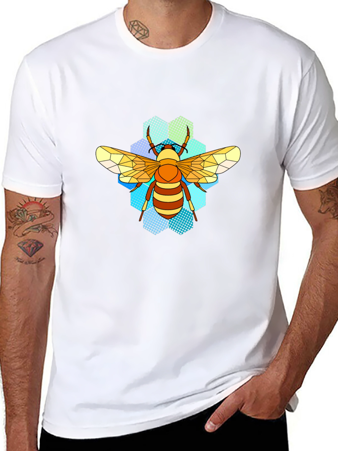 Honeycomb Bee T-Shirt - Geometric Insect Design
