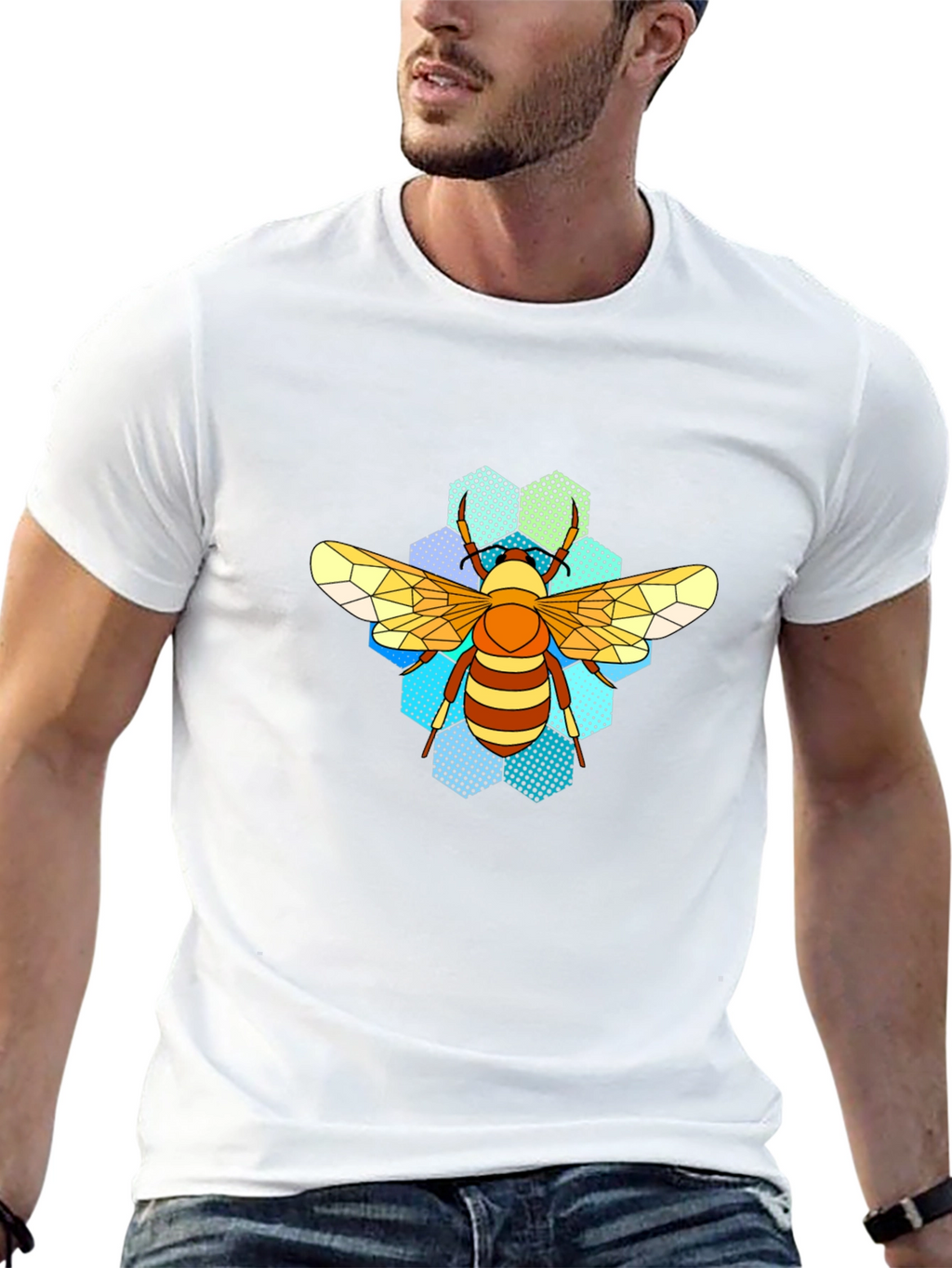 Honeycomb Bee T-Shirt - Geometric Insect Design