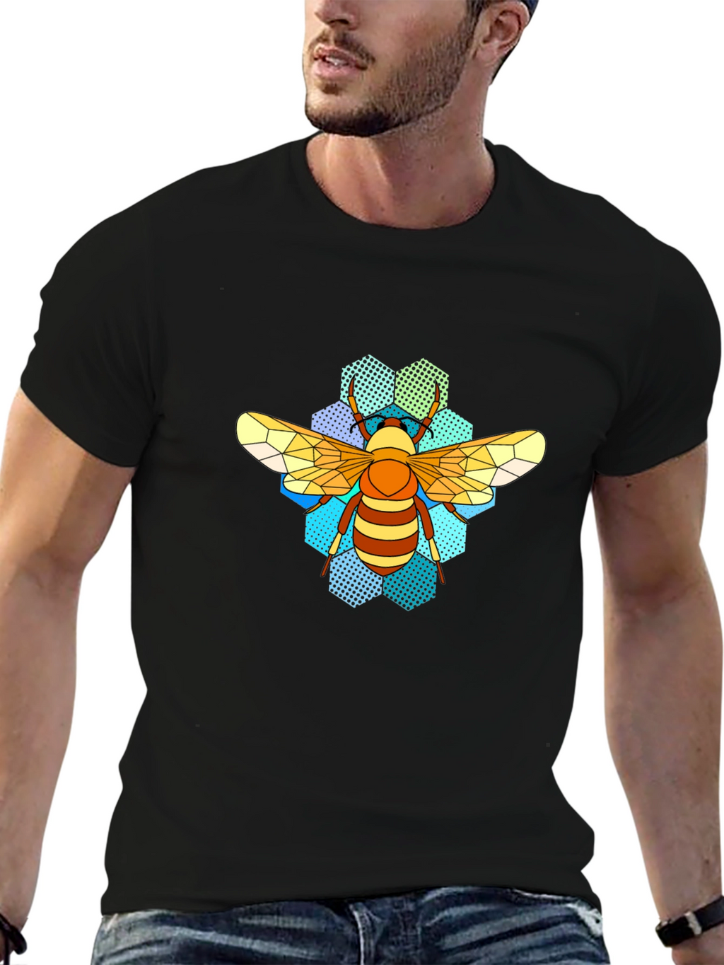 Honeycomb Bee T-Shirt - Geometric Insect Design