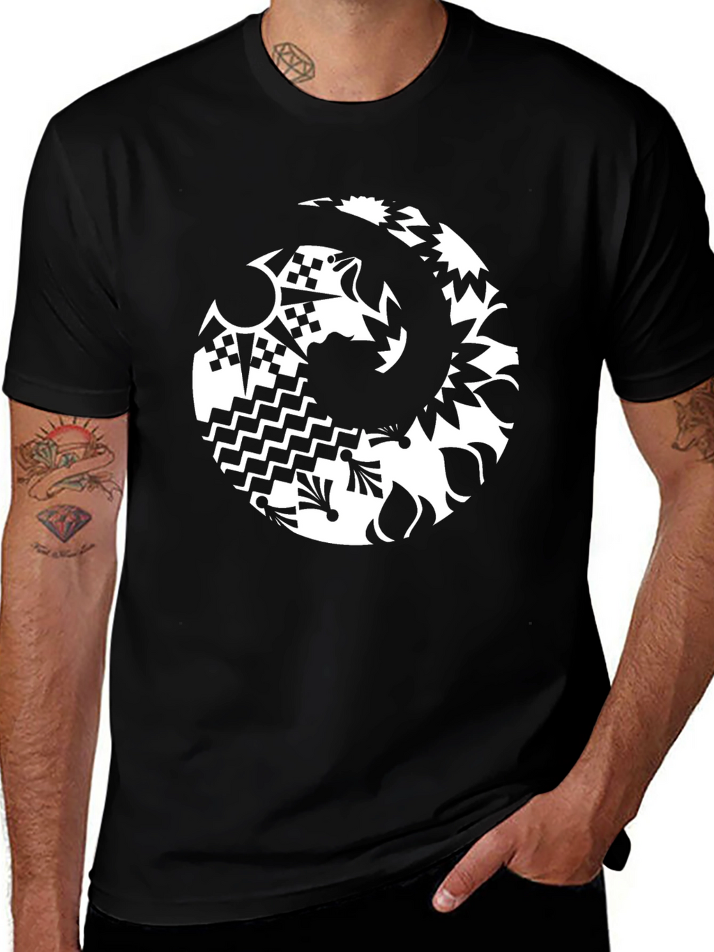 Abstract Graphic Tee - Black Casual Style