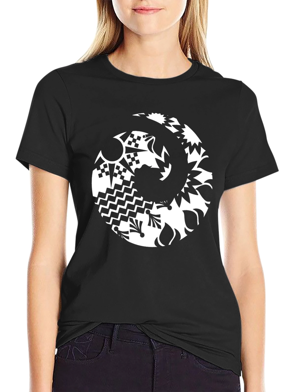 Abstract Graphic Tee - Black Casual Style
