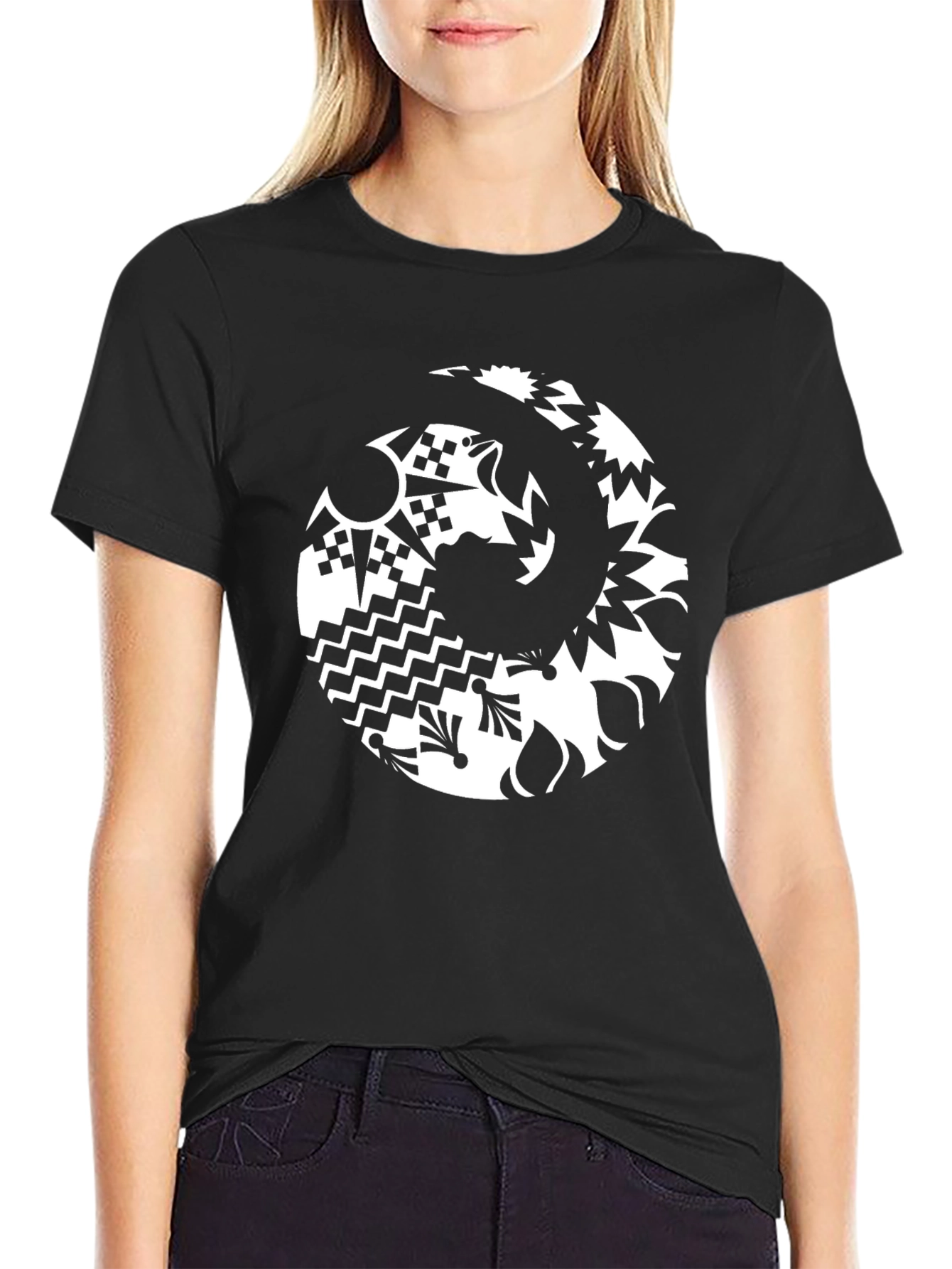 Abstract Graphic Tee - Black Casual Style