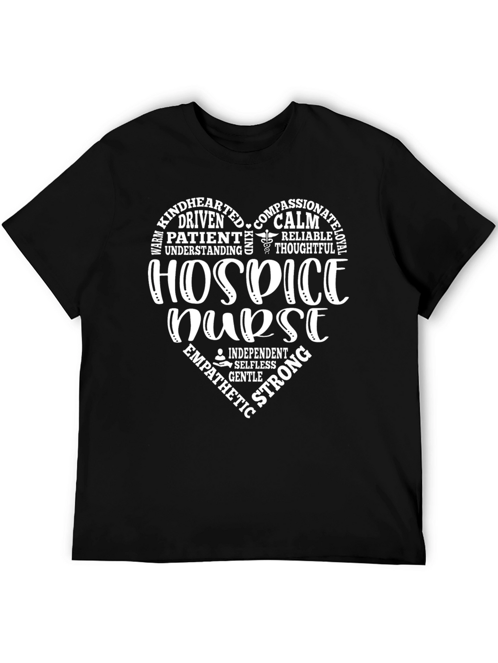 Hospice Nurse Heart Word Art Graphic T-Shirt