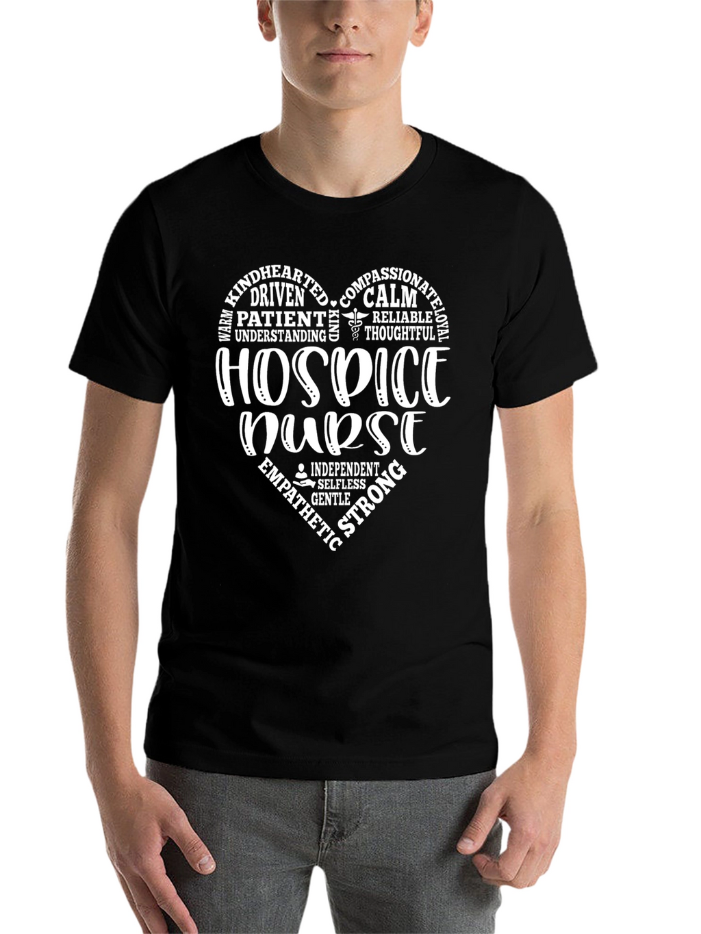 Hospice Nurse Heart Word Art Graphic T-Shirt