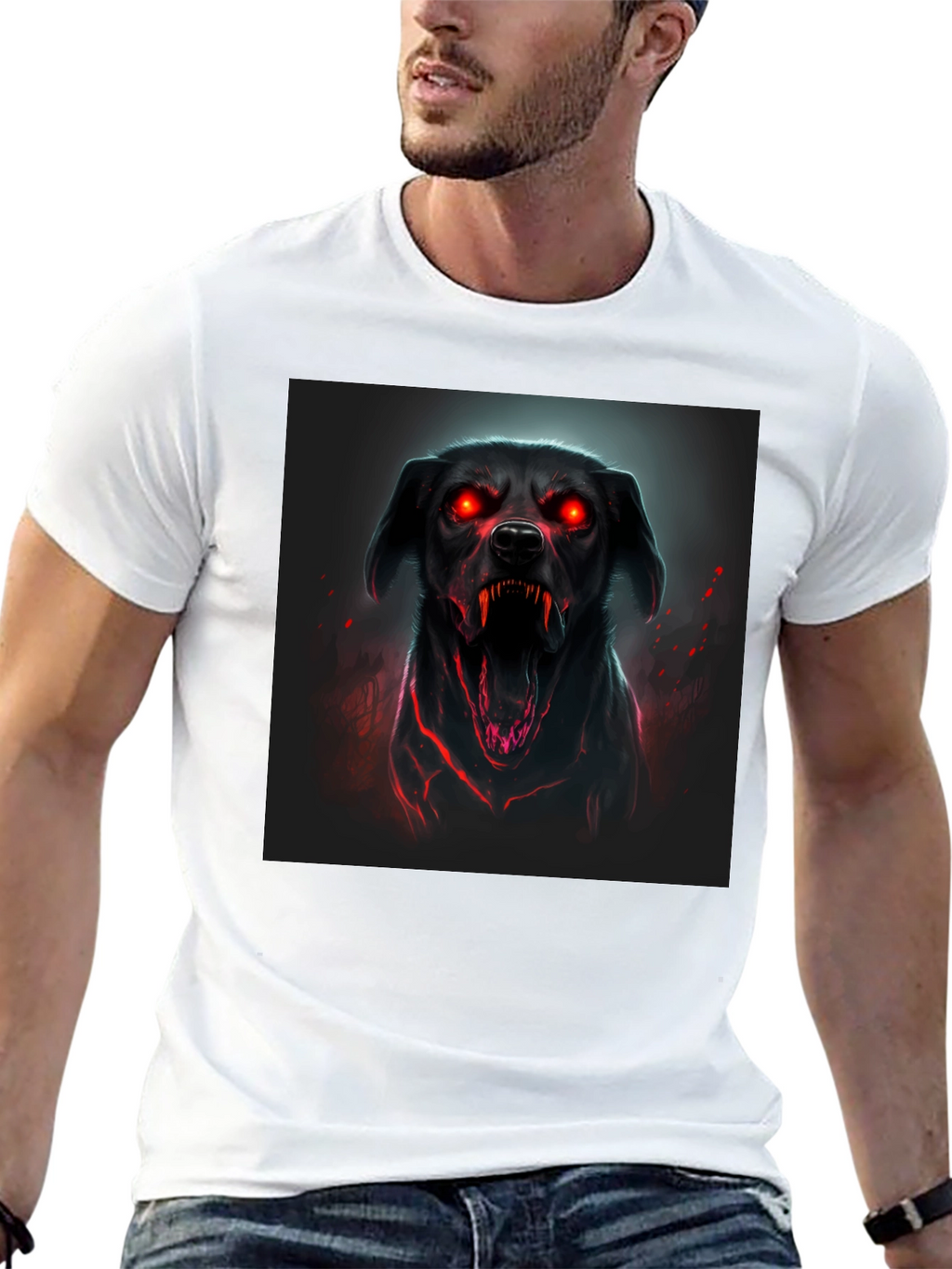 Mens Black T-Shirt with Graphic Dog Design