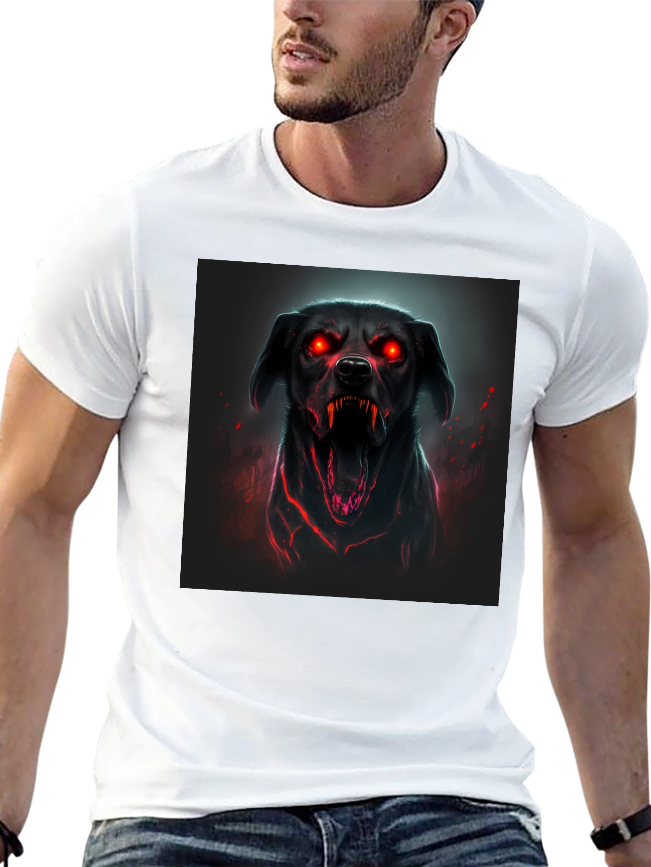 Mens Black T-Shirt with Graphic Dog Design