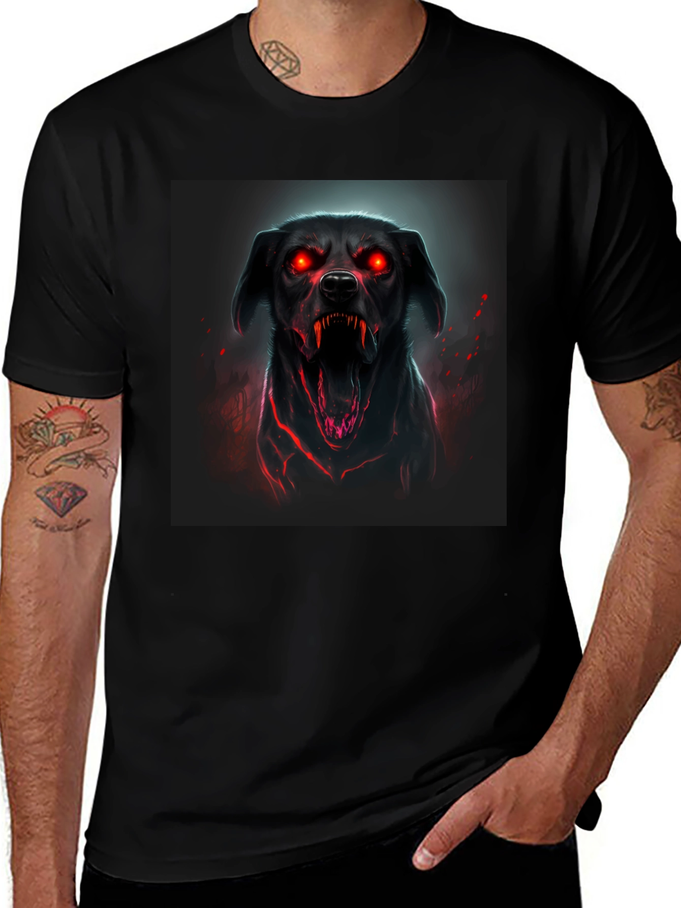 Mens Black T-Shirt with Graphic Dog Design