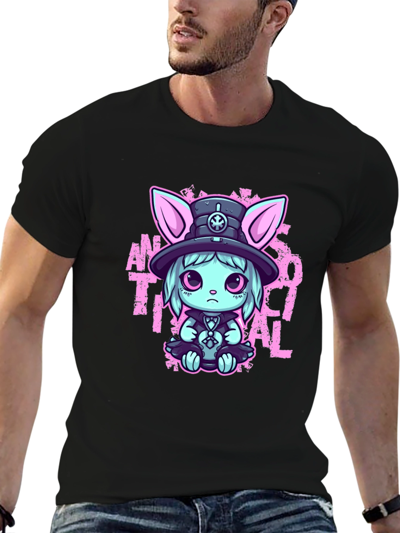 Cute Goth Rabbit T-Shirt - Antisocial Design