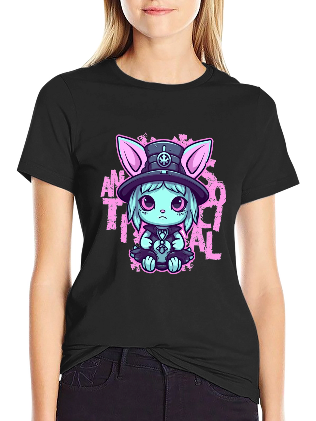 Cute Goth Rabbit T-Shirt - Antisocial Design
