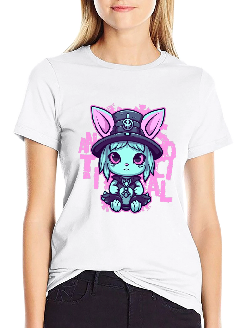 Cute Goth Rabbit T-Shirt - Antisocial Design