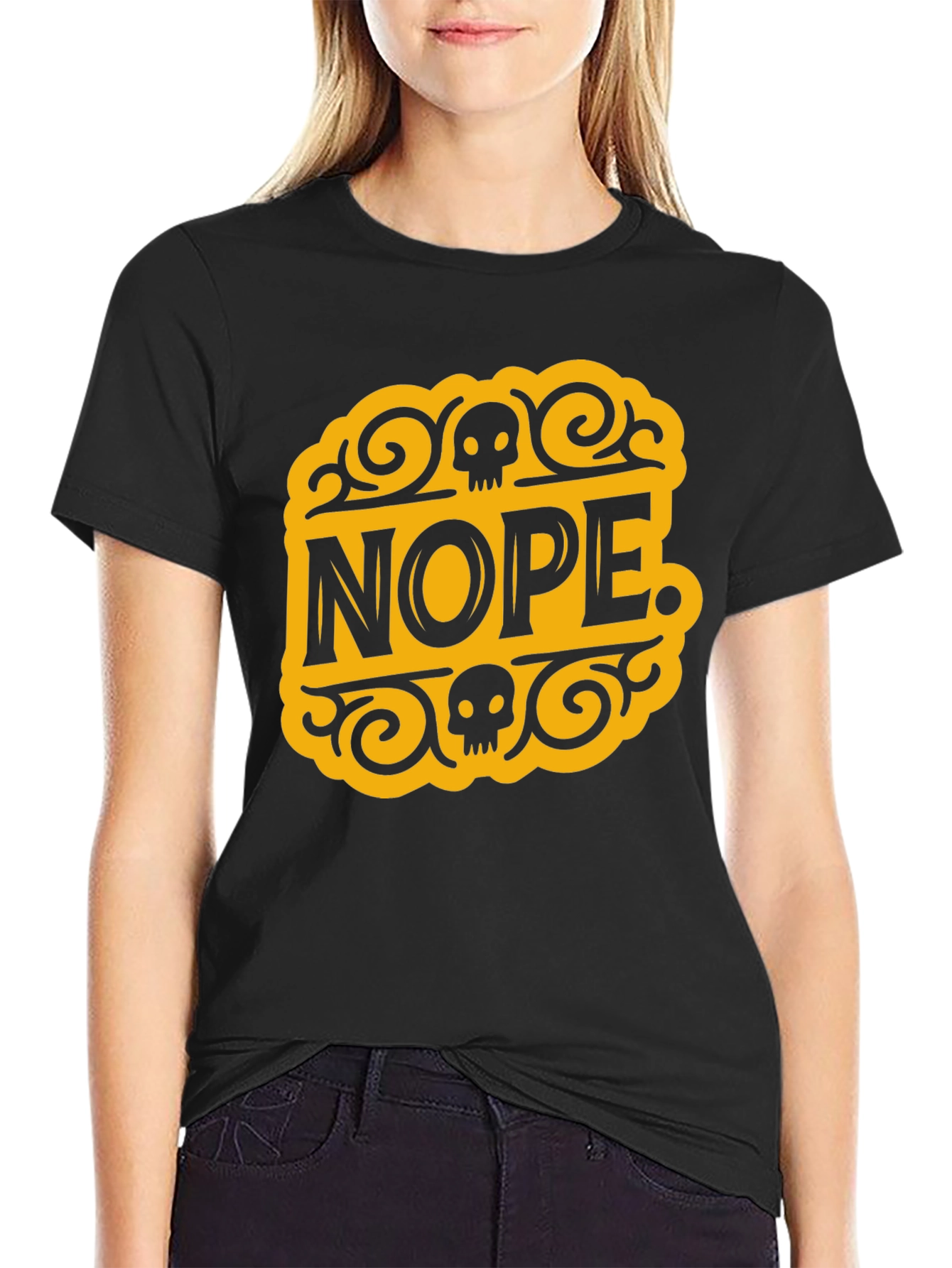 Nope Skull Graphic T-Shirt - Black Cotton Tee