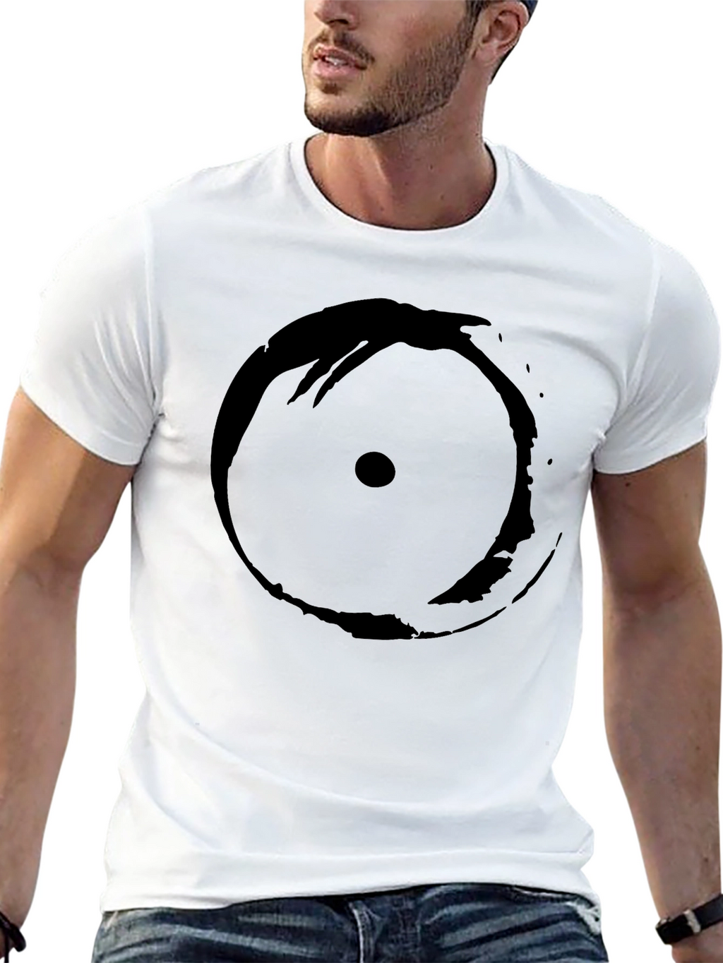 Mens Black T-Shirt with Abstract Circle Design