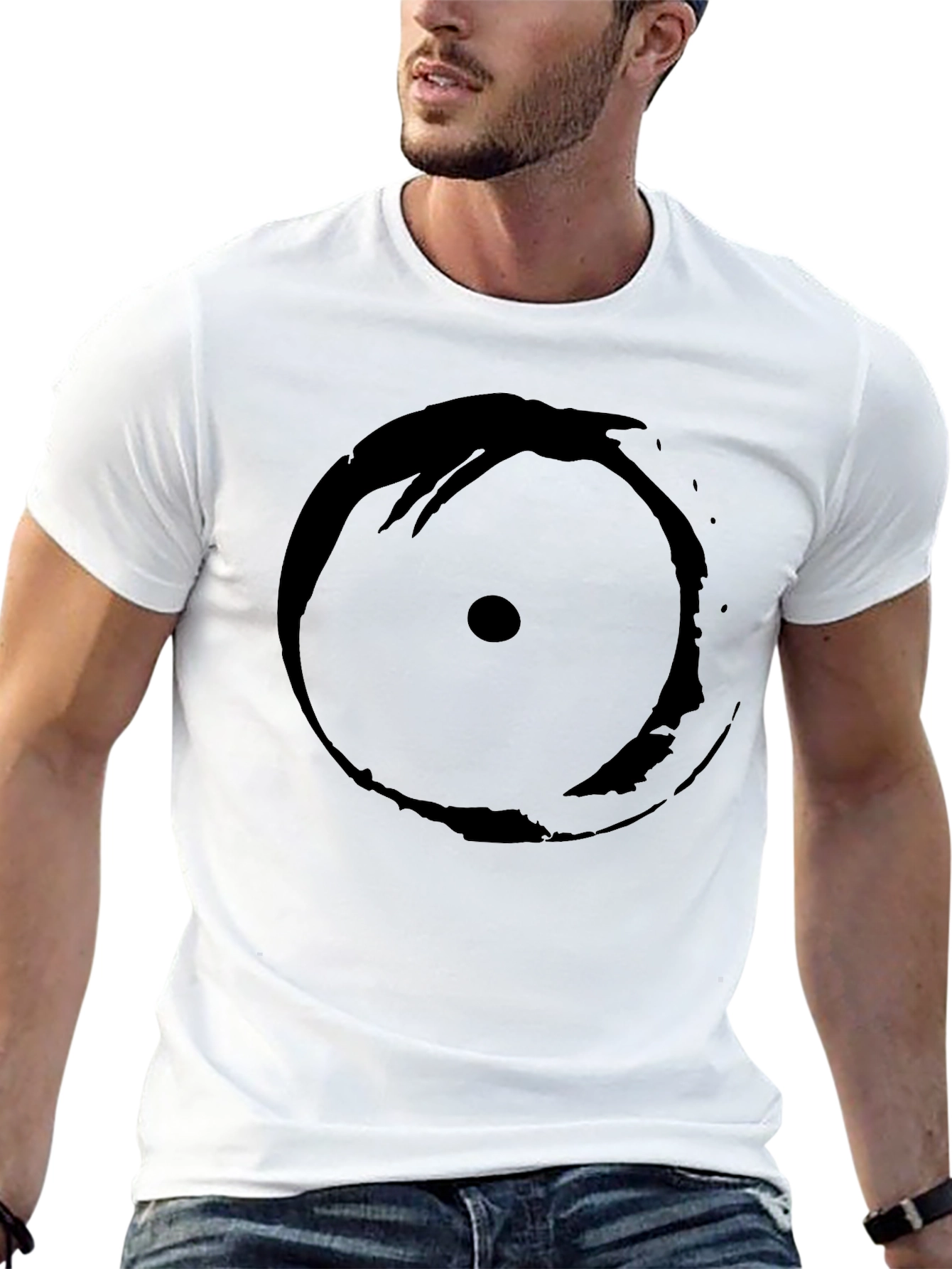 Mens Black T-Shirt with Abstract Circle Design